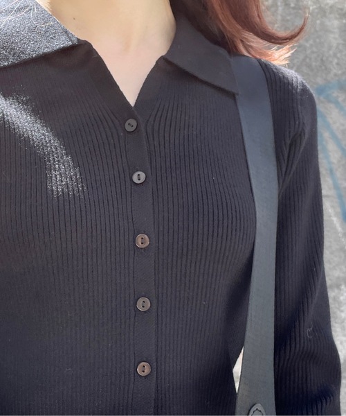 one way（ワンウェイ）の「【 新色追加 】ポロ襟テレコニットトップス（ニット/セーター・レディース・グレー/レッド/ブラック/ホワイト/ピンク・FREE）」の12枚目の写真