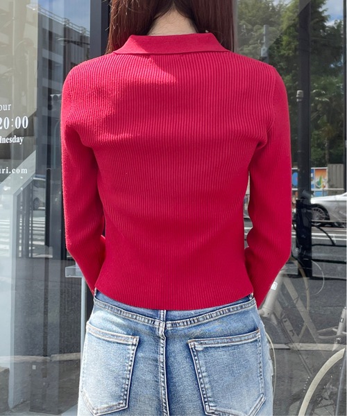 one way（ワンウェイ）の「【 新色追加 】ポロ襟テレコニットトップス（ニット/セーター・レディース・グレー/レッド/ブラック/ホワイト/ピンク・FREE）」の16枚目の写真