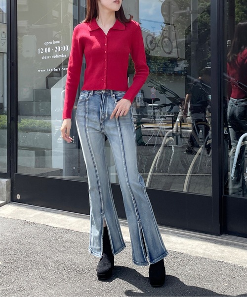 one way（ワンウェイ）の「【 新色追加 】ポロ襟テレコニットトップス（ニット/セーター・レディース・グレー/レッド/ブラック/ホワイト/ピンク・FREE）」の18枚目の写真