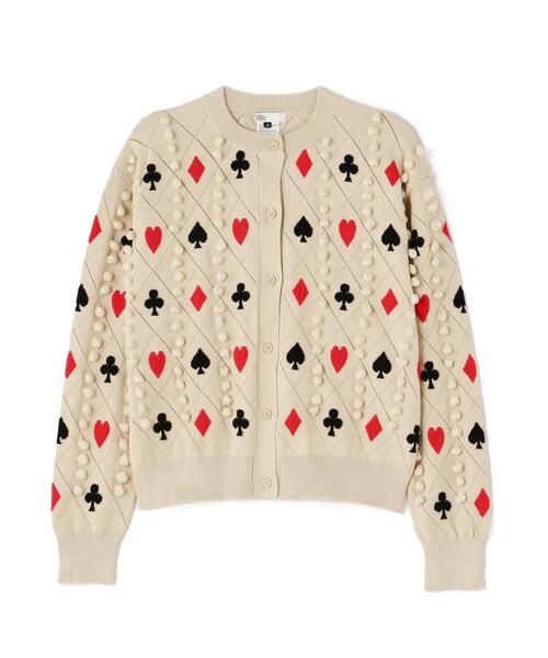 希少 ダブルクロージング トランプ柄 カーディガン ニット ベージュ ダブスタ DOUBLE STANDARD CLOTHING（ダブルスタンダードクロージング）の