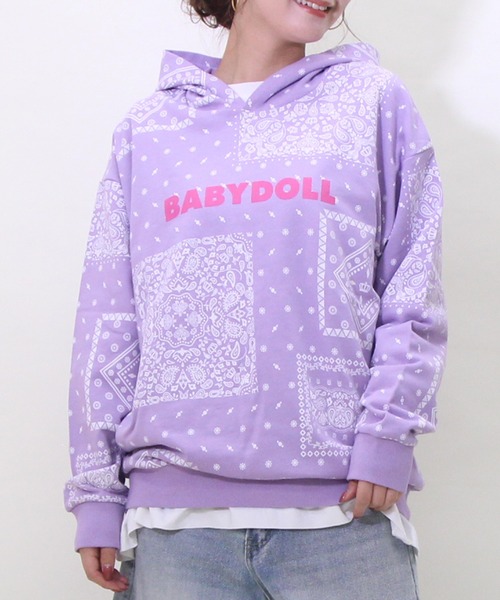 BABYDOLL(ベビードール)の「親子お揃い バンダナ柄パーカー 8853A(パーカー・レディース・ブラック/パープル・M/S/L/XL)」の15枚目の写真