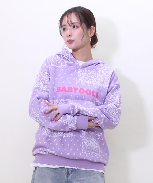 BABYDOLL(ベビードール)の「親子お揃い バンダナ柄パーカー 8853A(パーカー・レディース・ブラック/パープル・M/S/L/XL)」の13枚目の写真