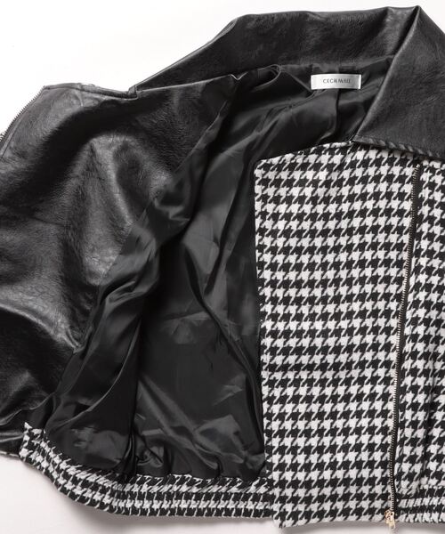 CECIL McBEE（セシルマクビー）の「千鳥柄ライダースジャケット（ライダースジャケット・レディース・ベージュ/ブラック/ブラウン・MEDIUM）」の5枚目の写真