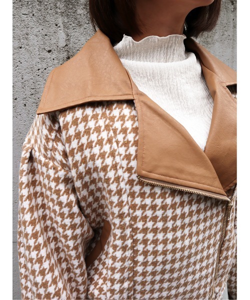 CECIL McBEE（セシルマクビー）の「千鳥柄ライダースジャケット（ライダースジャケット・レディース・ベージュ/ブラック/ブラウン・MEDIUM）」の12枚目の写真