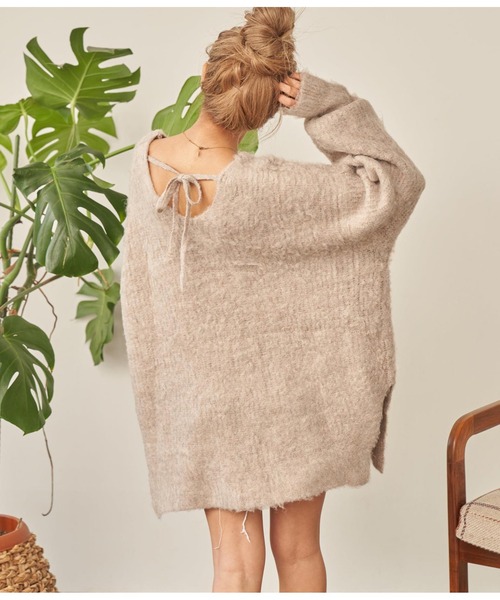 anap mimpi（アナップミンピ）の「モヘアタッチバックリボンMIXニットチュニック（ニット/セーター・レディース・ターコイズブルー/ブルー/グレー/グレイッシュベージュ・FREE）」の3枚目の写真