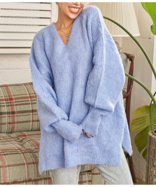 anap mimpi（アナップミンピ）の「モヘアタッチバックリボンMIXニットチュニック（ニット/セーター・レディース・ターコイズブルー/ブルー/グレー/グレイッシュベージュ・FREE）」の4枚目の写真