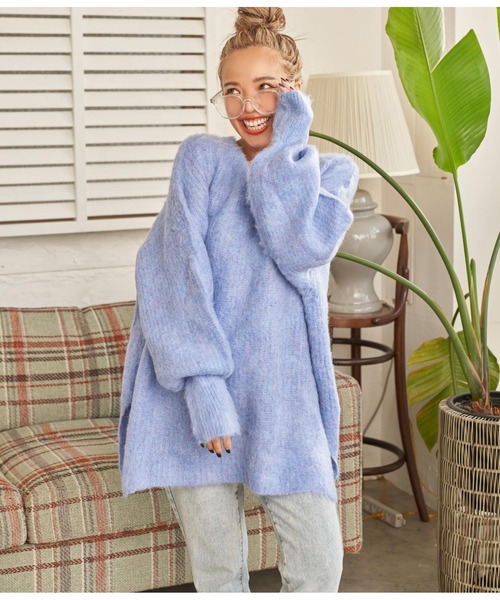 anap mimpi（アナップミンピ）の「モヘアタッチバックリボンMIXニットチュニック（ニット/セーター・レディース・ターコイズブルー/ブルー/グレー/グレイッシュベージュ・FREE）」の13枚目の写真