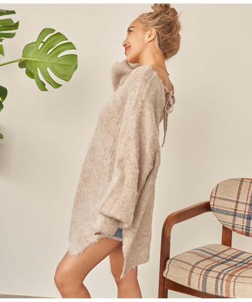 anap mimpi（アナップミンピ）の「モヘアタッチバックリボンMIXニットチュニック（ニット/セーター・レディース・ターコイズブルー/ブルー/グレー/グレイッシュベージュ・FREE）」の9枚目の写真