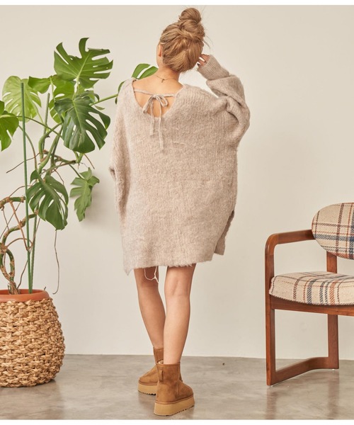 anap mimpi（アナップミンピ）の「モヘアタッチバックリボンMIXニットチュニック（ニット/セーター・レディース・ターコイズブルー/ブルー/グレー/グレイッシュベージュ・FREE）」の10枚目の写真