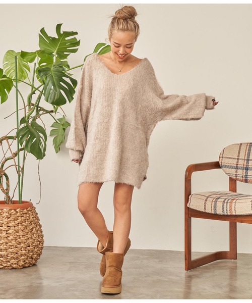 anap mimpi（アナップミンピ）の「モヘアタッチバックリボンMIXニットチュニック（ニット/セーター・レディース・ターコイズブルー/ブルー/グレー/グレイッシュベージュ・FREE）」の11枚目の写真