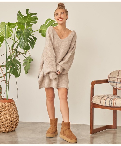 anap mimpi（アナップミンピ）の「モヘアタッチバックリボンMIXニットチュニック（ニット/セーター・レディース・ターコイズブルー/ブルー/グレー/グレイッシュベージュ・FREE）」の12枚目の写真