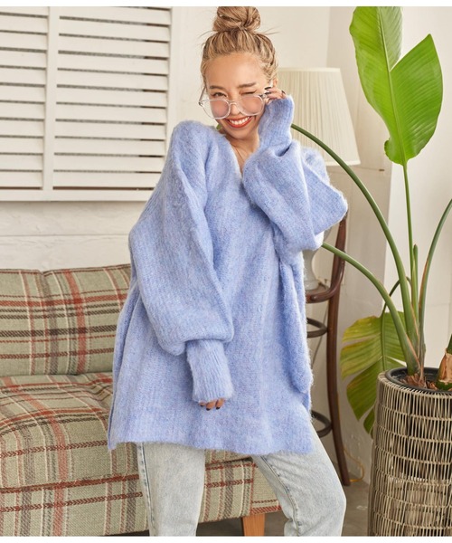 anap mimpi（アナップミンピ）の「モヘアタッチバックリボンMIXニットチュニック（ニット/セーター・レディース・ターコイズブルー/ブルー/グレー/グレイッシュベージュ・FREE）」の15枚目の写真