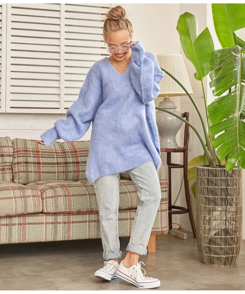 anap mimpi（アナップミンピ）の「モヘアタッチバックリボンMIXニットチュニック（ニット/セーター・レディース・ターコイズブルー/ブルー/グレー/グレイッシュベージュ・FREE）」の17枚目の写真