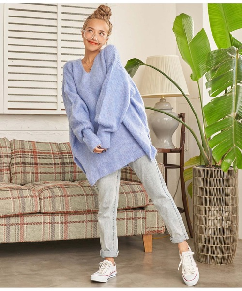 anap mimpi（アナップミンピ）の「モヘアタッチバックリボンMIXニットチュニック（ニット/セーター・レディース・ターコイズブルー/ブルー/グレー/グレイッシュベージュ・FREE）」の18枚目の写真