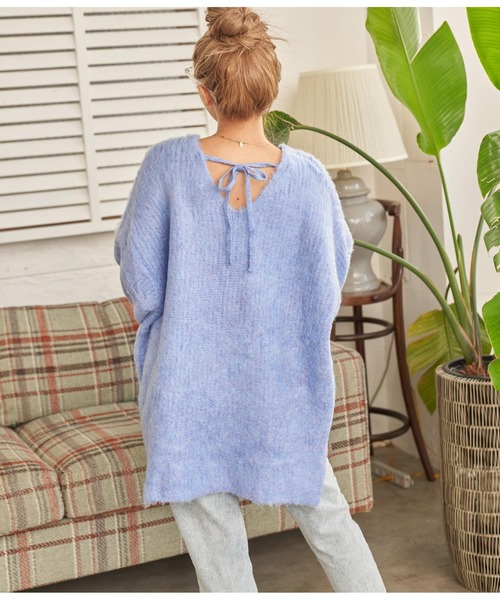 anap mimpi（アナップミンピ）の「モヘアタッチバックリボンMIXニットチュニック（ニット/セーター・レディース・ターコイズブルー/ブルー/グレー/グレイッシュベージュ・FREE）」の14枚目の写真