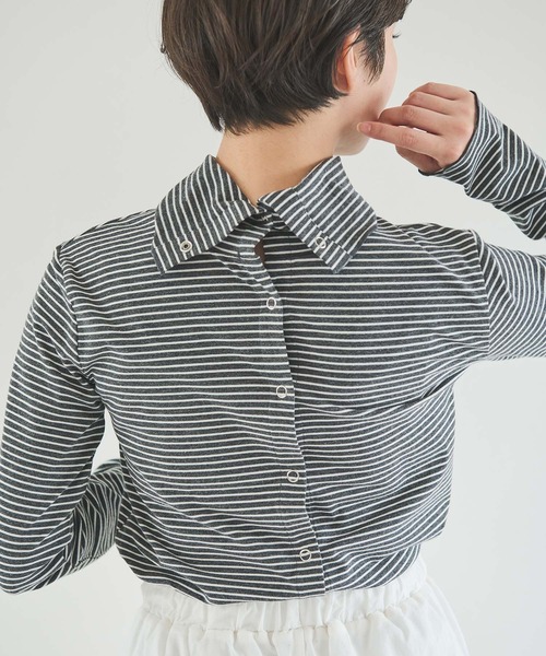 Crisp(クリスプ)の「2wayタートルボーダーTシャツ(Tシャツ/カットソー・レディース・ベージュ/オレンジ/ダークグレー・FREE)」の1枚目の写真