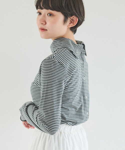 Crisp(クリスプ)の「2wayタートルボーダーTシャツ(Tシャツ/カットソー・レディース・ベージュ/オレンジ/ダークグレー・FREE)」の9枚目の写真