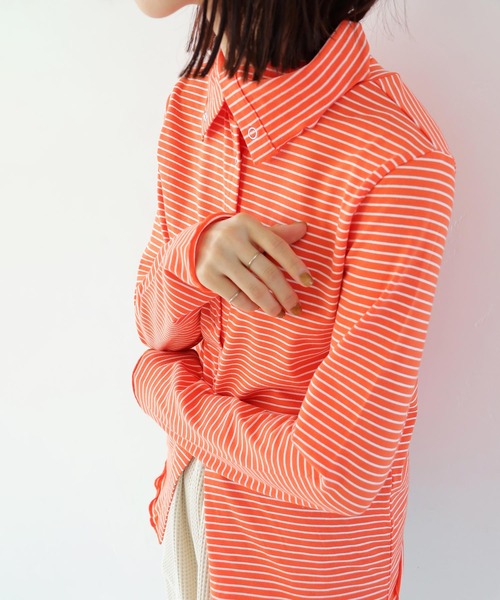 Crisp(クリスプ)の「2wayタートルボーダーTシャツ(Tシャツ/カットソー・レディース・ベージュ/オレンジ/ダークグレー・FREE)」の14枚目の写真