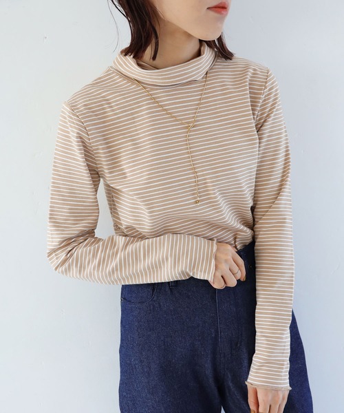 Crisp(クリスプ)の「2wayタートルボーダーTシャツ(Tシャツ/カットソー・レディース・ベージュ/オレンジ/ダークグレー・FREE)」の18枚目の写真