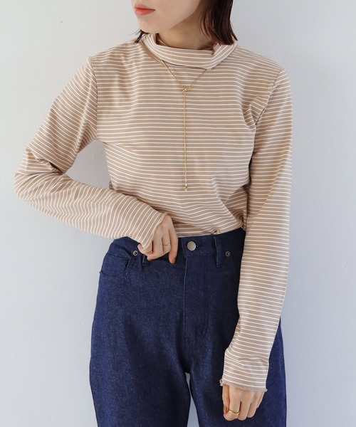 Crisp(クリスプ)の「2wayタートルボーダーTシャツ(Tシャツ/カットソー・レディース・ベージュ/オレンジ/ダークグレー・FREE)」の7枚目の写真