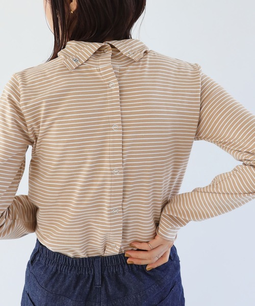 Crisp(クリスプ)の「2wayタートルボーダーTシャツ(Tシャツ/カットソー・レディース・ベージュ/オレンジ/ダークグレー・FREE)」の15枚目の写真