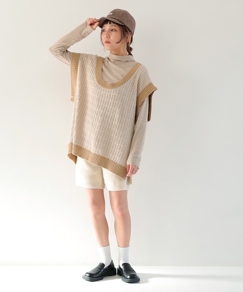 Crisp(クリスプ)の「2wayタートルボーダーTシャツ(Tシャツ/カットソー・レディース・ベージュ/オレンジ/ダークグレー・FREE)」の11枚目の写真