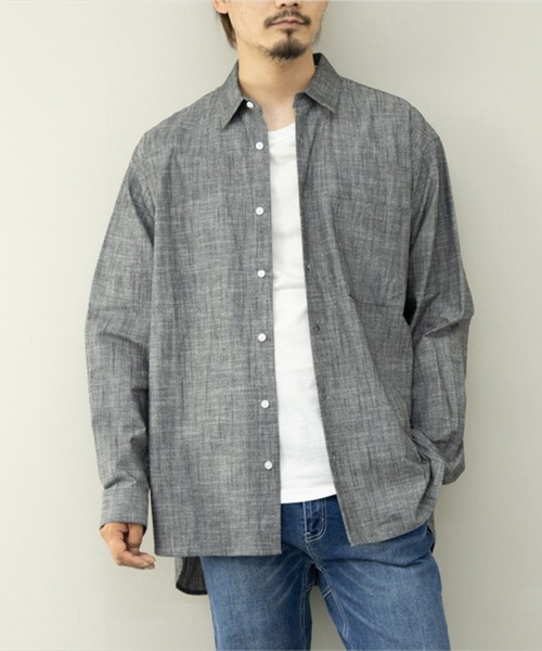 STYLEBLOCK（スタイルブロック）の「シャンブレー長袖シャツ(BIGシルエット)（シャツ/ブラウス・メンズ・ネイビー/ブラック/ホワイト・M/L）」の2枚目の写真