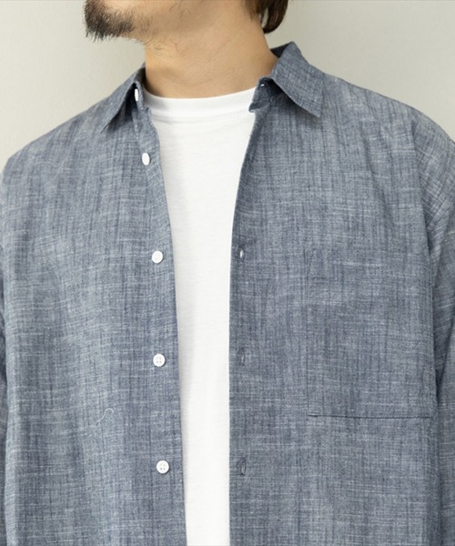 STYLEBLOCK（スタイルブロック）の「シャンブレー長袖シャツ(BIGシルエット)（シャツ/ブラウス・メンズ・ネイビー/ブラック/ホワイト・M/L）」の7枚目の写真