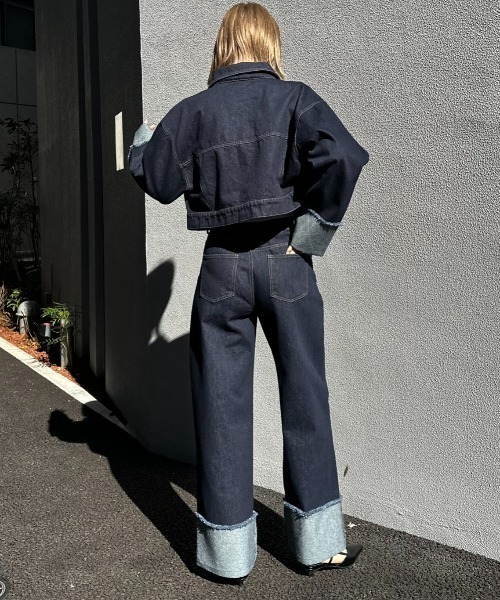 ジャケット・アウター roll up short denim setup Happy John（ハッピージョン）の「roll up short denim jacket