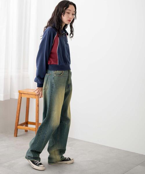 WEGO（ウィゴー）の「WEGO/パイピング切替ショートハーフZIPスウェット（スウェット・レディース・杢グレー/スミクロ/ネイビー・FREE）」の6枚目の写真