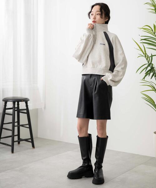 WEGO（ウィゴー）の「WEGO/パイピング切替ショートハーフZIPスウェット（スウェット・レディース・杢グレー/スミクロ/ネイビー・FREE）」の5枚目の写真