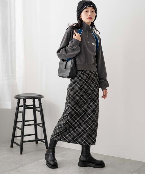 WEGO（ウィゴー）の「WEGO/パイピング切替ショートハーフZIPスウェット（スウェット・レディース・杢グレー/スミクロ/ネイビー・FREE）」の4枚目の写真