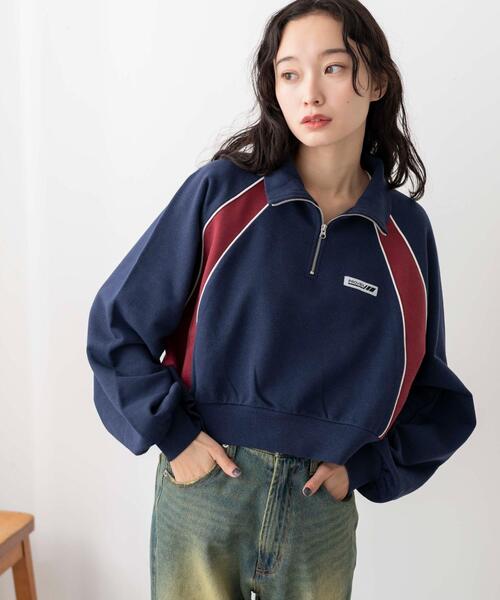 WEGO（ウィゴー）の「WEGO/パイピング切替ショートハーフZIPスウェット（スウェット・レディース・杢グレー/スミクロ/ネイビー・FREE）」の18枚目の写真