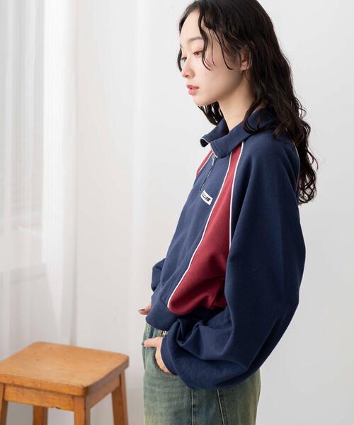 WEGO（ウィゴー）の「WEGO/パイピング切替ショートハーフZIPスウェット（スウェット・レディース・杢グレー/スミクロ/ネイビー・FREE）」の19枚目の写真