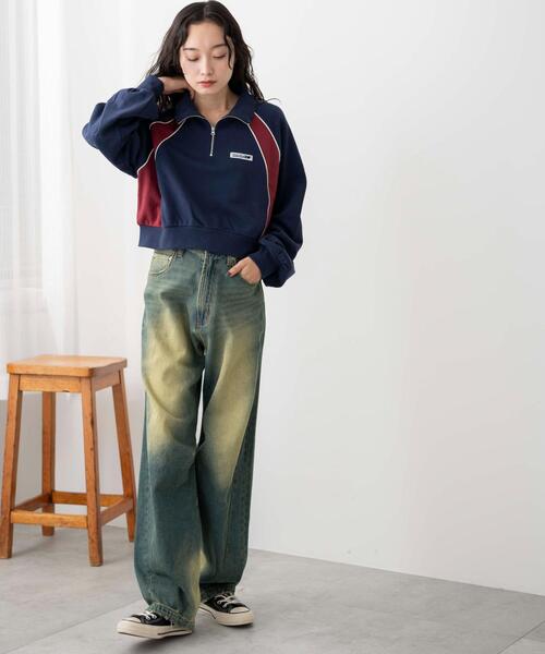 WEGO（ウィゴー）の「WEGO/パイピング切替ショートハーフZIPスウェット（スウェット・レディース・杢グレー/スミクロ/ネイビー・FREE）」の20枚目の写真