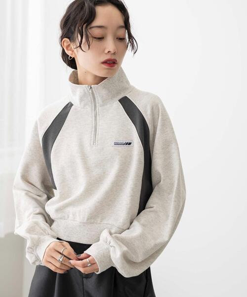 WEGO（ウィゴー）の「WEGO/パイピング切替ショートハーフZIPスウェット（スウェット・レディース・杢グレー/スミクロ/ネイビー・FREE）」の13枚目の写真