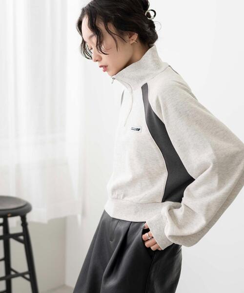 WEGO（ウィゴー）の「WEGO/パイピング切替ショートハーフZIPスウェット（スウェット・レディース・杢グレー/スミクロ/ネイビー・FREE）」の14枚目の写真