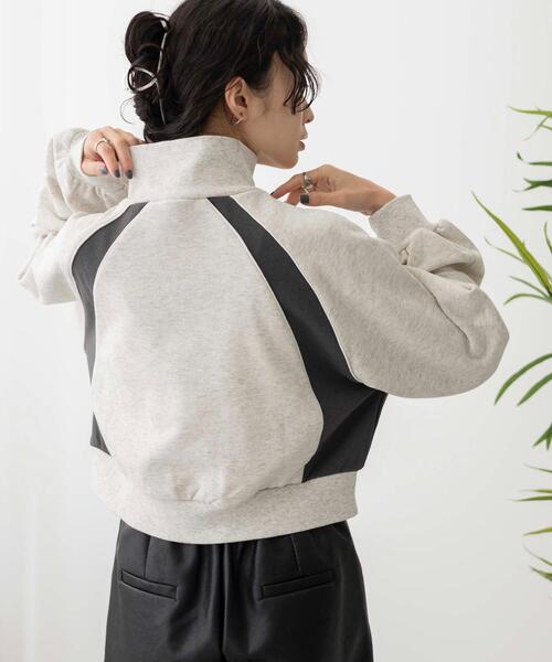 WEGO（ウィゴー）の「WEGO/パイピング切替ショートハーフZIPスウェット（スウェット・レディース・杢グレー/スミクロ/ネイビー・FREE）」の15枚目の写真