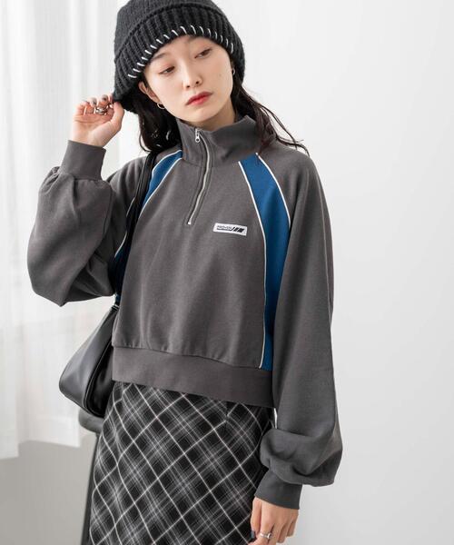 WEGO（ウィゴー）の「WEGO/パイピング切替ショートハーフZIPスウェット（スウェット・レディース・杢グレー/スミクロ/ネイビー・FREE）」の12枚目の写真