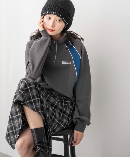 WEGO（ウィゴー）の「WEGO/パイピング切替ショートハーフZIPスウェット（スウェット・レディース・杢グレー/スミクロ/ネイビー・FREE）」の11枚目の写真