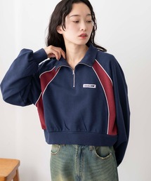 WEGO | WEGO/【24年春夏新作】パイピング切替ショートハーフZIPスウェット(スウェット)