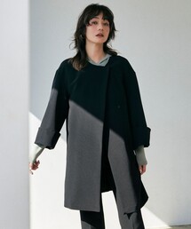 未使用級 42 ICB カシミヤ ノーカラー リバーコート ダブルフェイス カシミヤ リバー ノーカラーコート