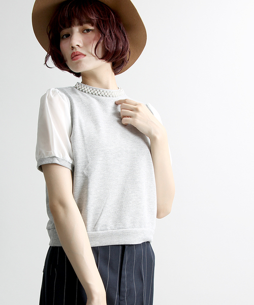 WEGO（ウィゴー）の「WEGO/パールシフォンスリーブスウェット（スウェット・レディース・ネイビー/杢グレー/オフホワイト・FREE）」の2枚目の写真