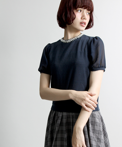 WEGO（ウィゴー）の「WEGO/パールシフォンスリーブスウェット（スウェット・レディース・ネイビー/杢グレー/オフホワイト・FREE）」の3枚目の写真