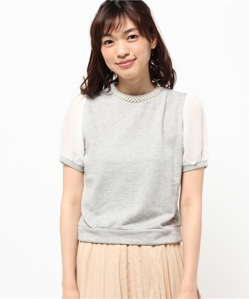 WEGO（ウィゴー）の「WEGO/パールシフォンスリーブスウェット（スウェット・レディース・ネイビー/杢グレー/オフホワイト・FREE）」の7枚目の写真