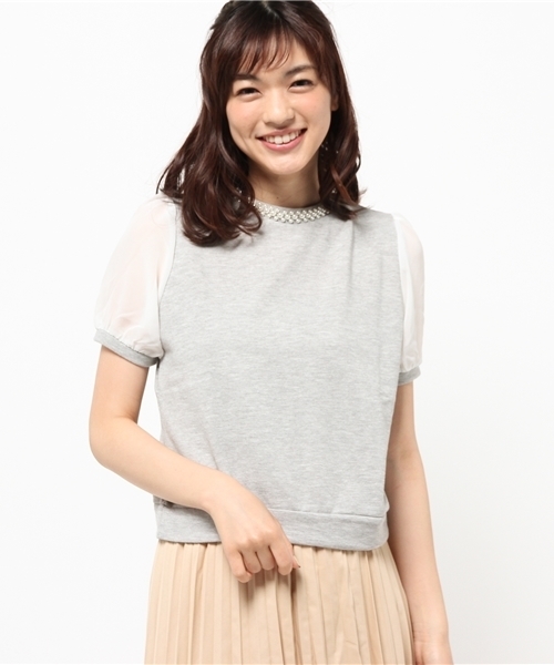 WEGO（ウィゴー）の「WEGO/パールシフォンスリーブスウェット（スウェット・レディース・ネイビー/杢グレー/オフホワイト・FREE）」の5枚目の写真