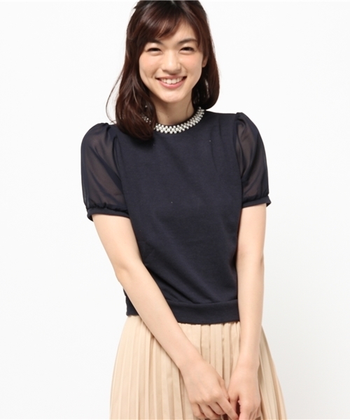 WEGO（ウィゴー）の「WEGO/パールシフォンスリーブスウェット（スウェット・レディース・ネイビー/杢グレー/オフホワイト・FREE）」の6枚目の写真