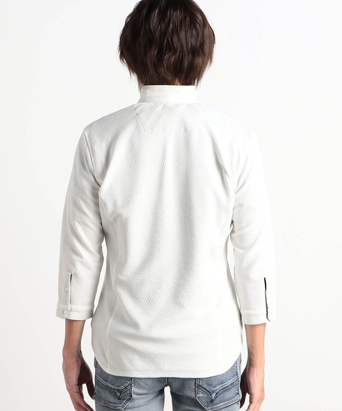 HIDEAWAYS NICOLE（ハイダウェイニコル）の「ブリスターエンボスバスケット7分袖イタリアンカラーシャツ（シャツ/ブラウス・メンズ・ブラック/ネイビー/オフホワイト/ピンク・MEDIUM/LARGE/X-LARGE）」の6枚目の写真