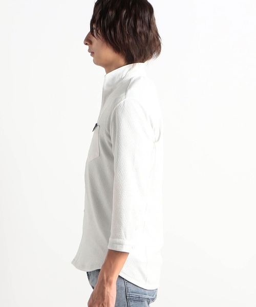 HIDEAWAYS NICOLE（ハイダウェイニコル）の「ブリスターエンボスバスケット7分袖イタリアンカラーシャツ（シャツ/ブラウス・メンズ・ブラック/ネイビー/オフホワイト/ピンク・MEDIUM/LARGE/X-LARGE）」の7枚目の写真