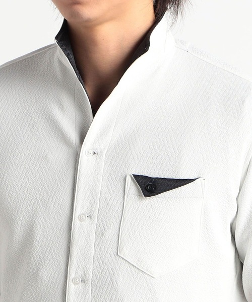 HIDEAWAYS NICOLE（ハイダウェイニコル）の「ブリスターエンボスバスケット7分袖イタリアンカラーシャツ（シャツ/ブラウス・メンズ・ブラック/ネイビー/オフホワイト/ピンク・MEDIUM/LARGE/X-LARGE）」の8枚目の写真